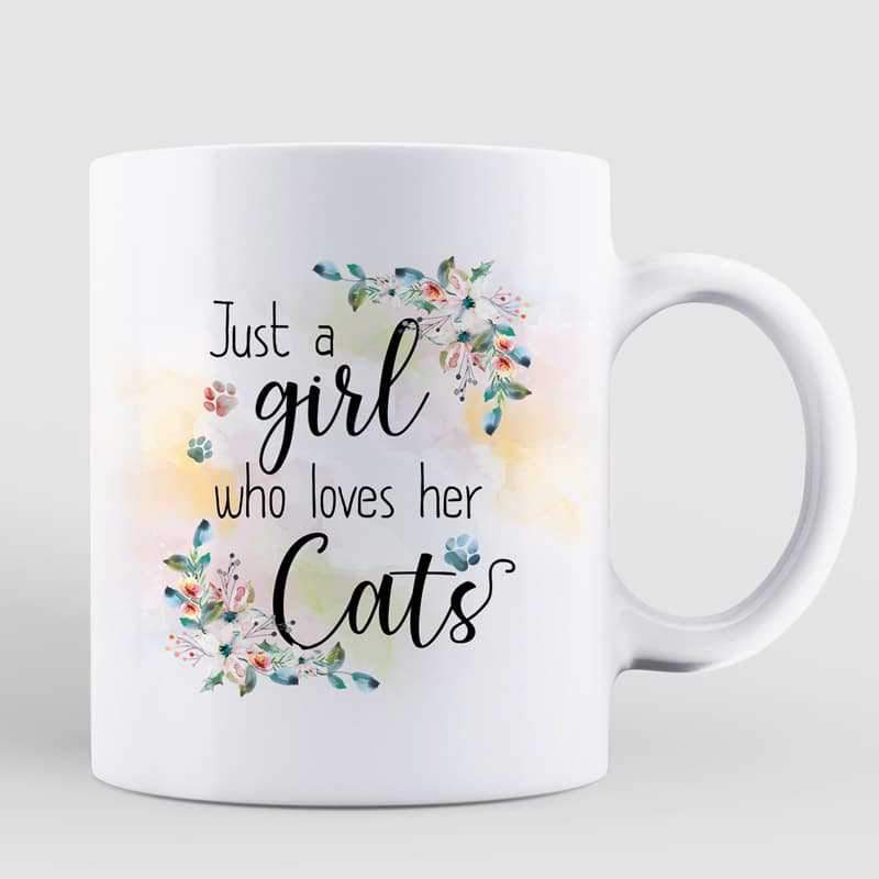 Cat Mom Floral Woman Holding Cute Fluffy Cat Personalized Coffee Mug