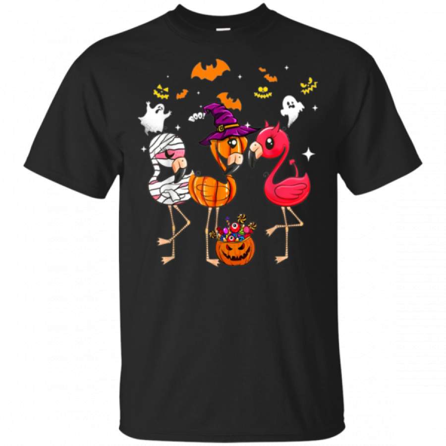 Flamingo Halloween Pumpkin Witch Ghost T-Shirt