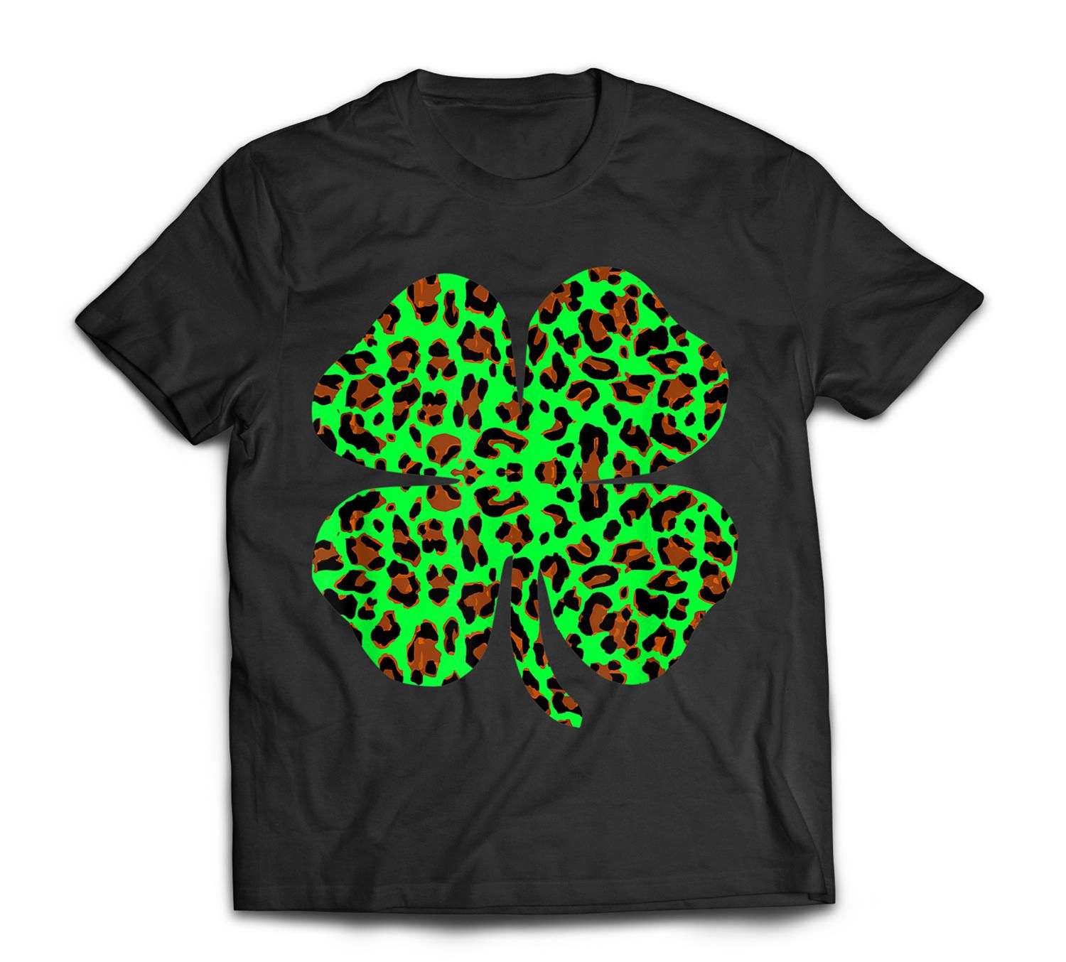 Green Leopard Print Four Leaf Clover St. Patrick’s Day T-Shirt