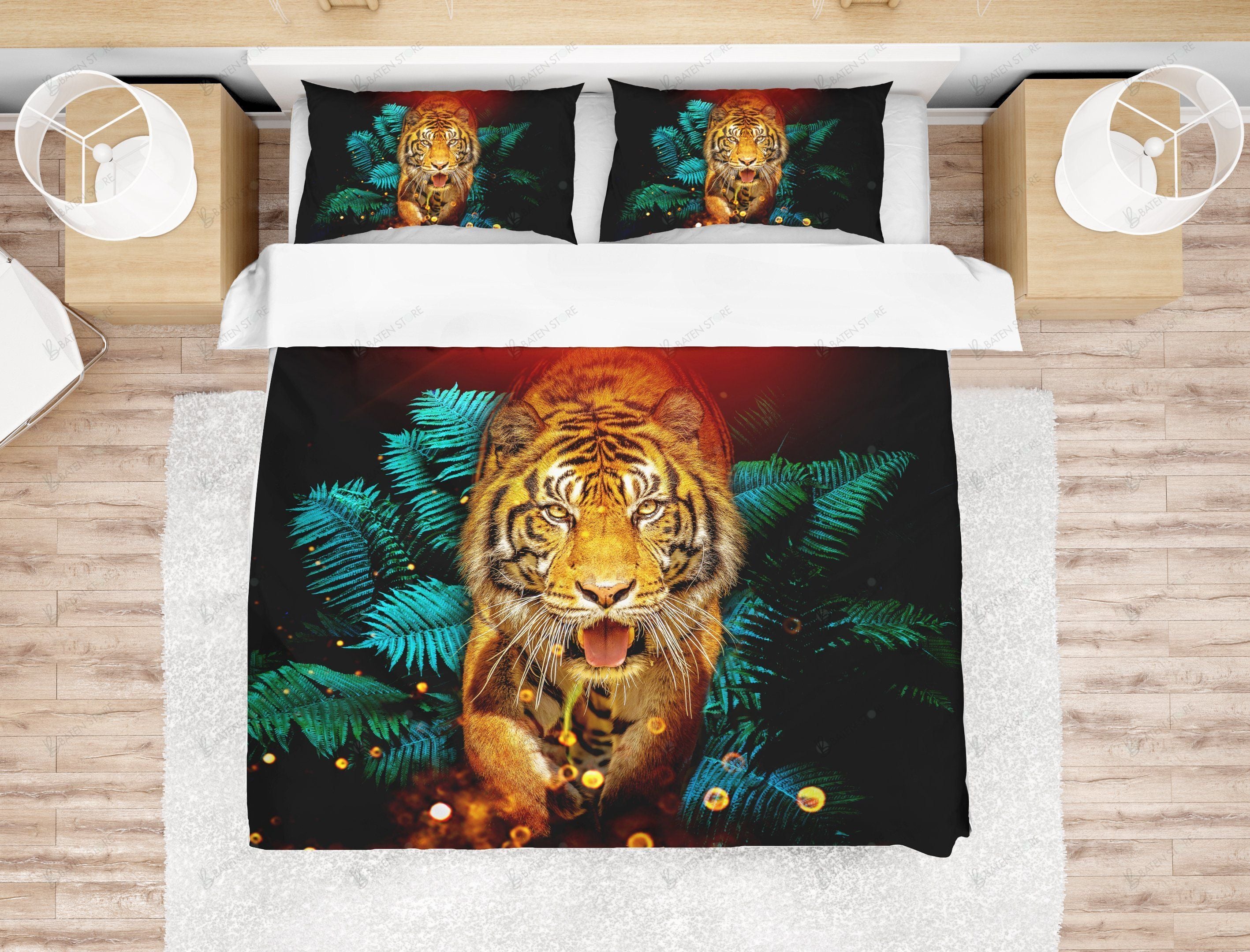 3D Black Tiger Leaves Bedding Set Bedroom Decor