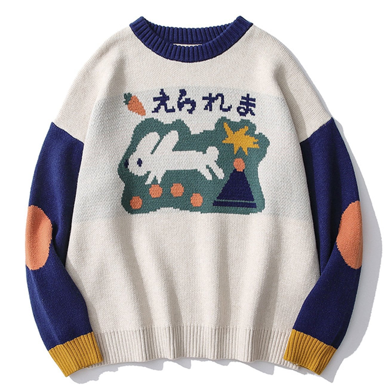 Color Block Rabbit Print Knitted Sweater