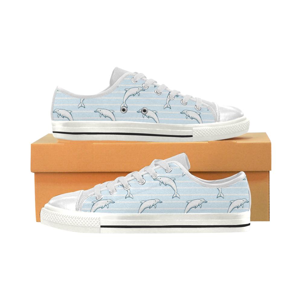 Dolphin blue striped background Women’s Low Top Shoes White