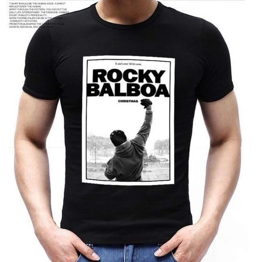 T-Shirt Mens Rocky Balboa Printed T Shirts Famous Movie Poster Black T-Shirts Tops