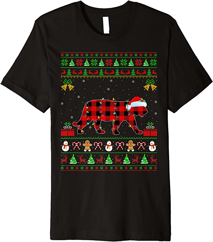 Bengal Tiger Lover Buffalo Plaid Ugly Bengal Tiger Christmas Premium T-Shirt