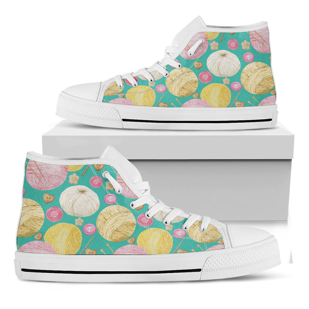 Watercolor Yarn Pattern Print White High Top Shoes