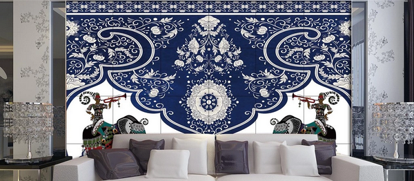 3D Blue Floral Elephant Wall Mural Wallpaper 96