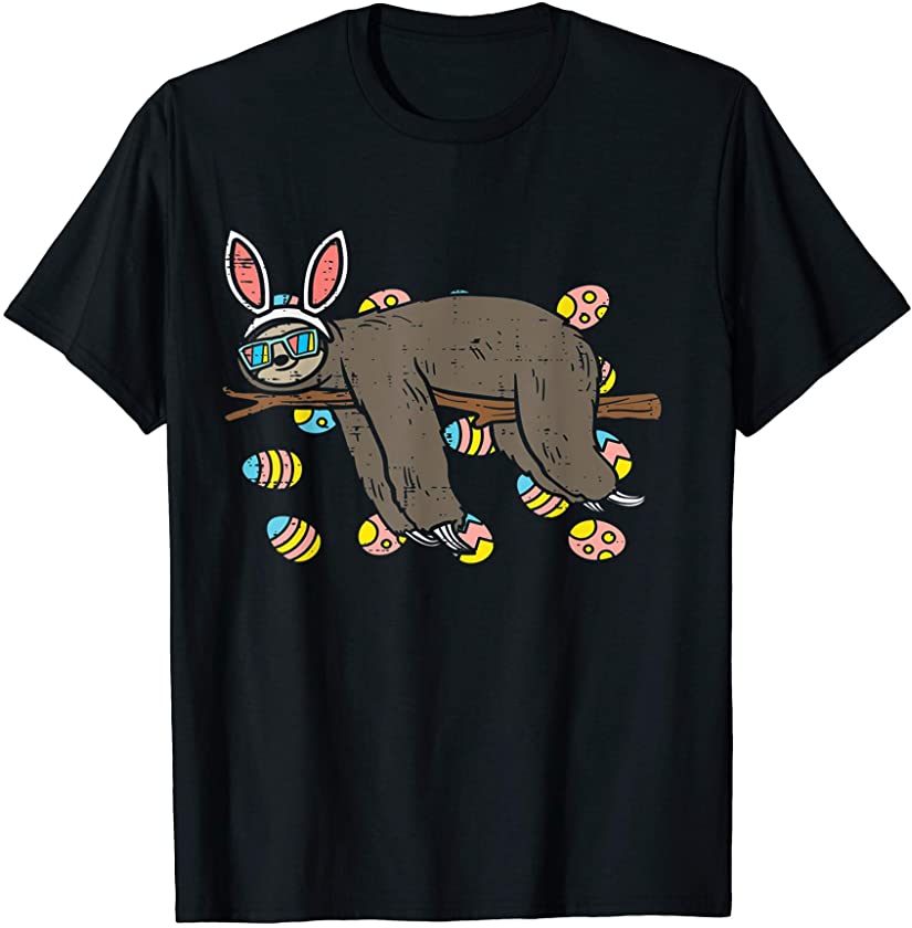 Sloth Easter Bunny Lazy Rabbit Colorful Egg Hunt T-Shirt