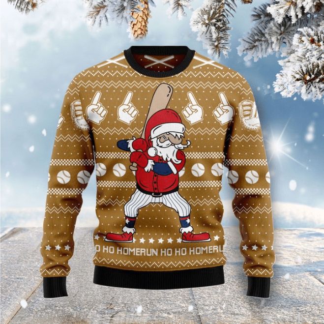 Baseball Santa Ho Ho Homerun Ugly Christmas Wool Sweater