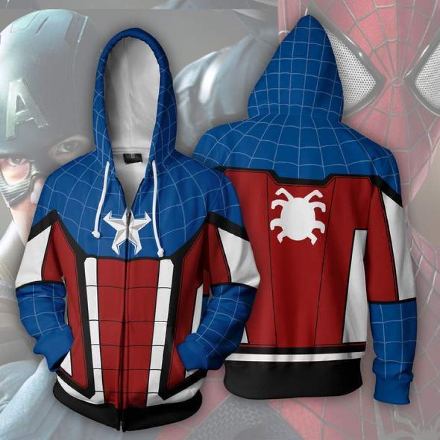 Adult Spiderman Hoodies Captain Spider Cosplay Zip Up Hoodie