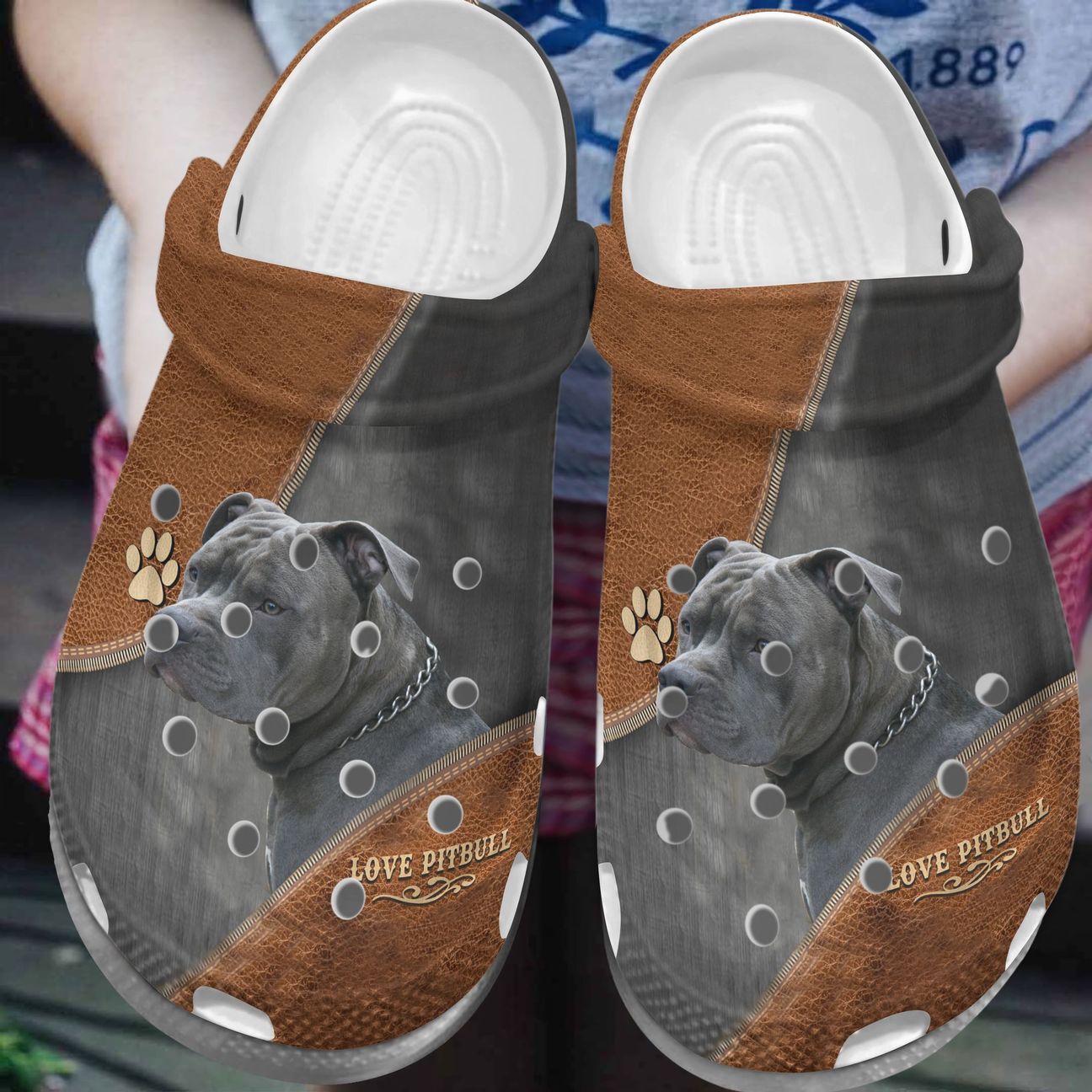 Pitbull Personalize Clog, Custom Name, Text, Fashion Style For Women, Men, Kid, Print 3D Whitesole Love Pitbull