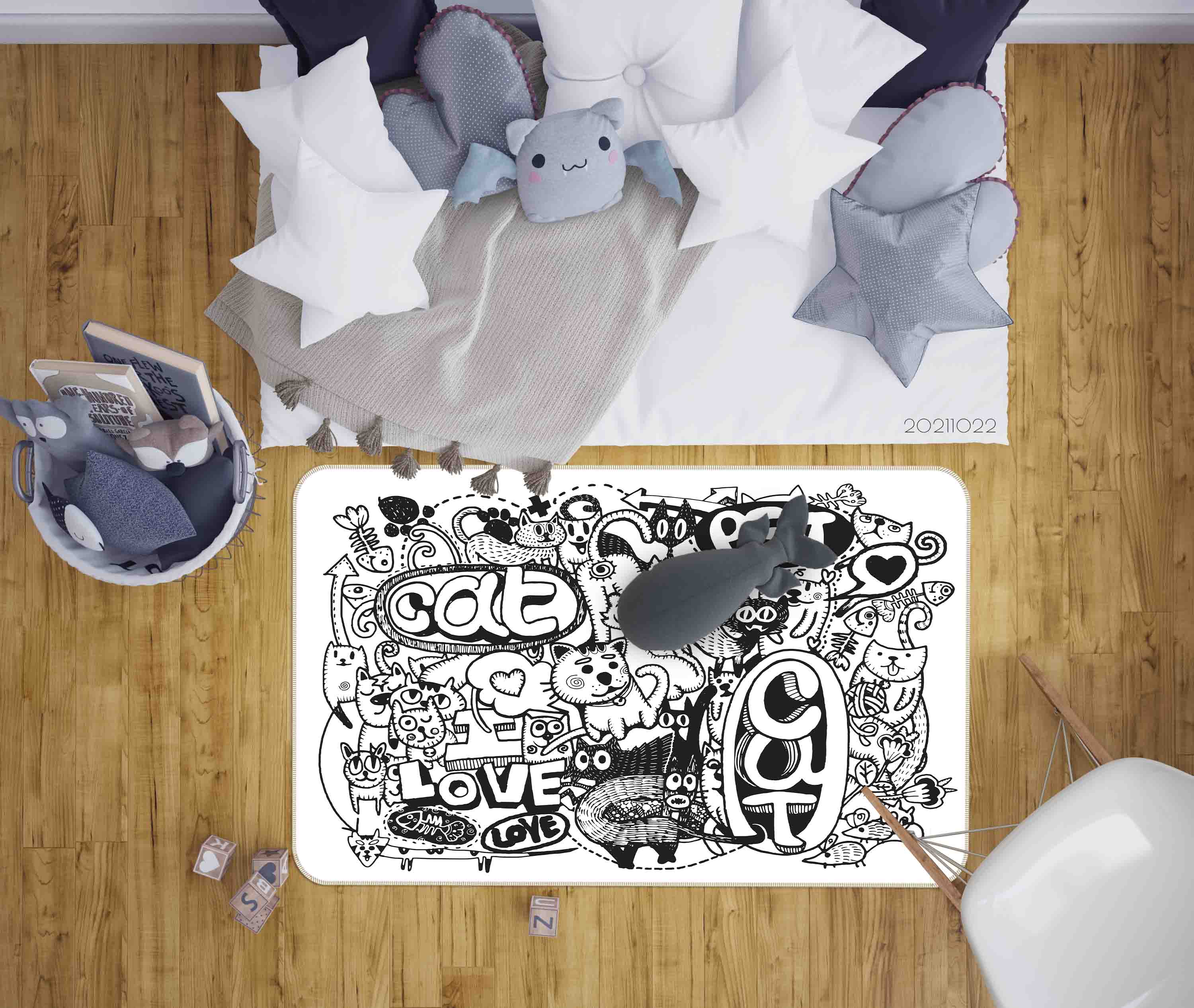 3D Cute Animal Cat Doodle Non-Slip Rug Mat 47