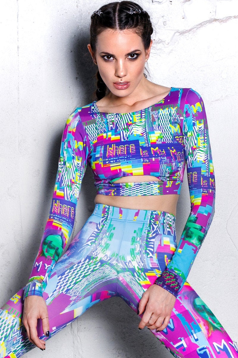 Cyberpunk Crop Top, Harajuku Top, festival clothing, sci fi clothing, rave wear, festival outfit, festival two piece set, rave crop top,