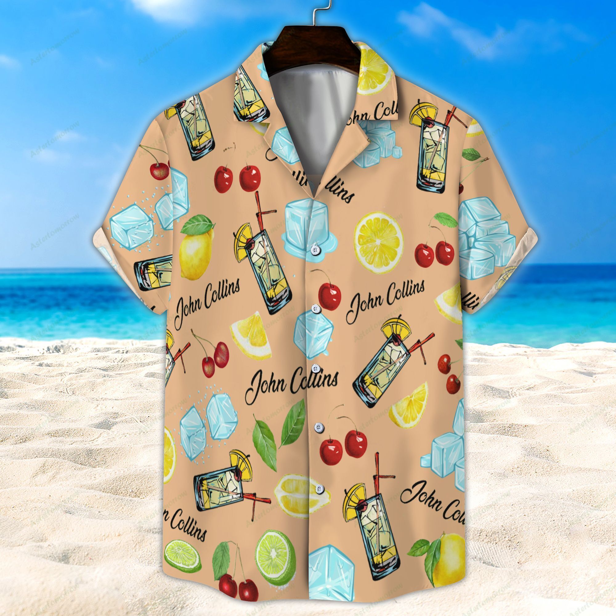 John Collins Cocktail Light Orange Unisex Hawaiian Shirt Beach Hawaiian Ha62469