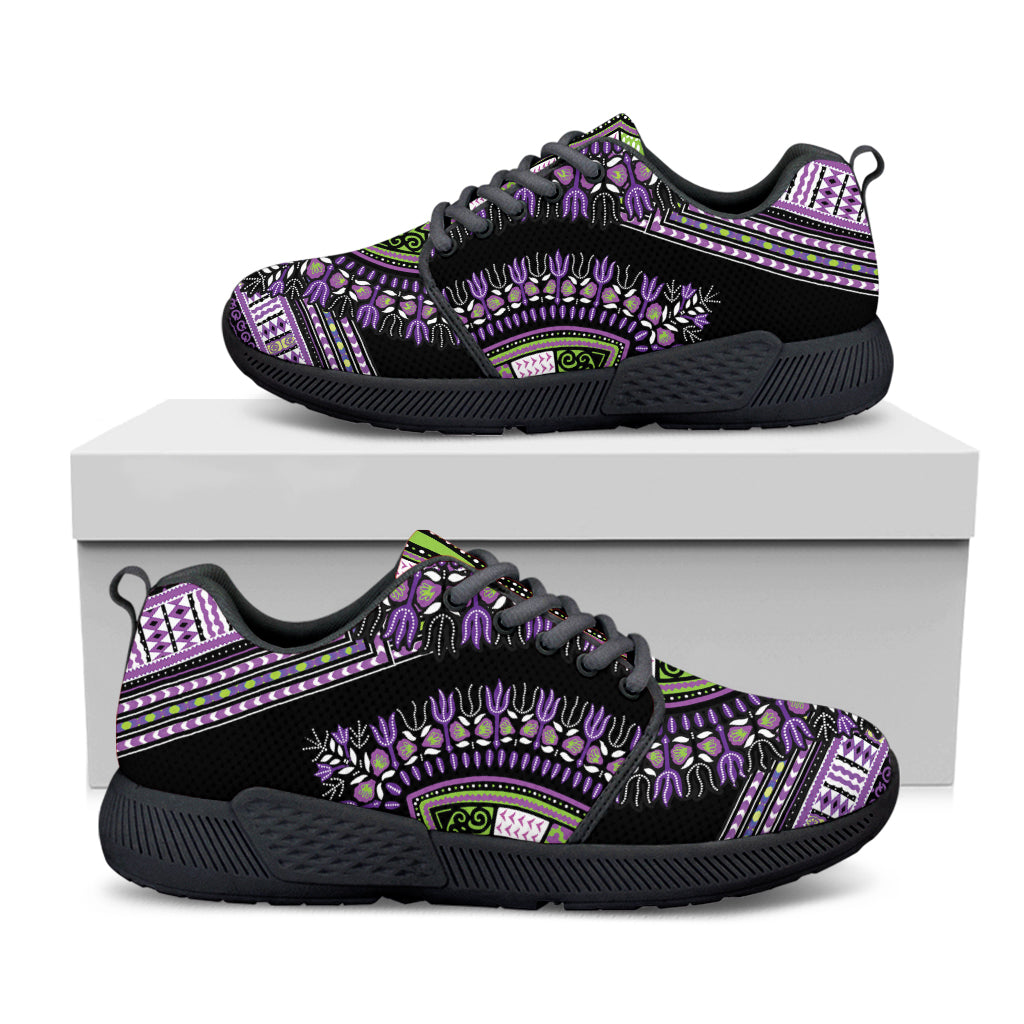 Black And Purple African Dashiki Print Black Athletic Shoes