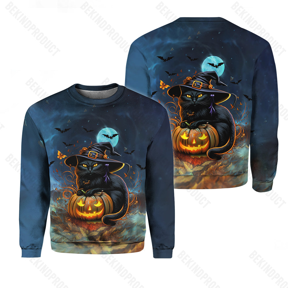 Halloween Back Cat Crewneck Sweatshirt All Over Print Sweatshirt For Women Sweatshirt For Men Swn1024