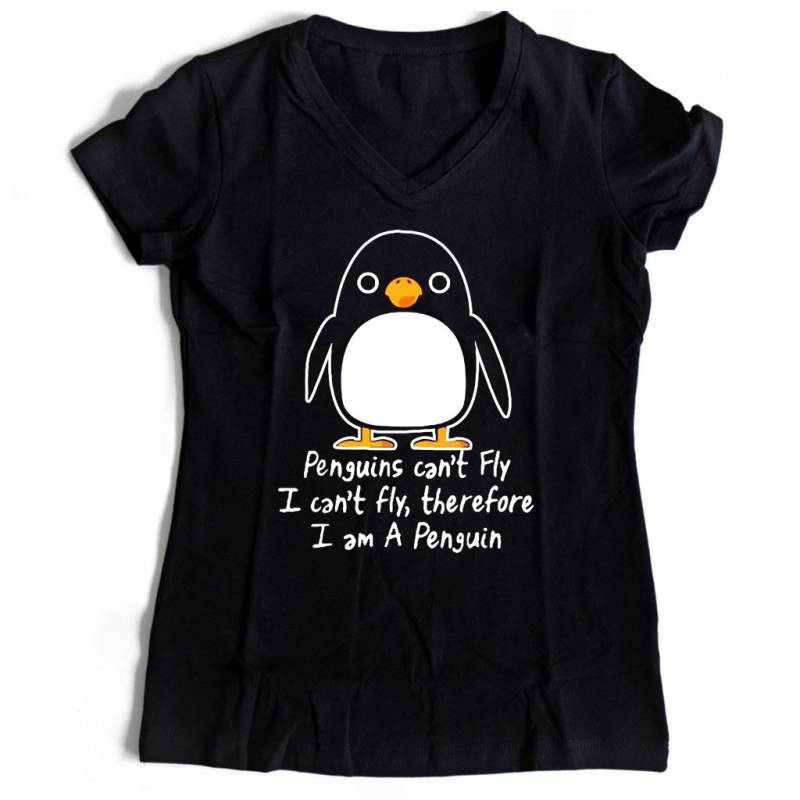 Funny Penguin I Can Not Fly Animal Love Women’s V-Neck Tee T-Shirt