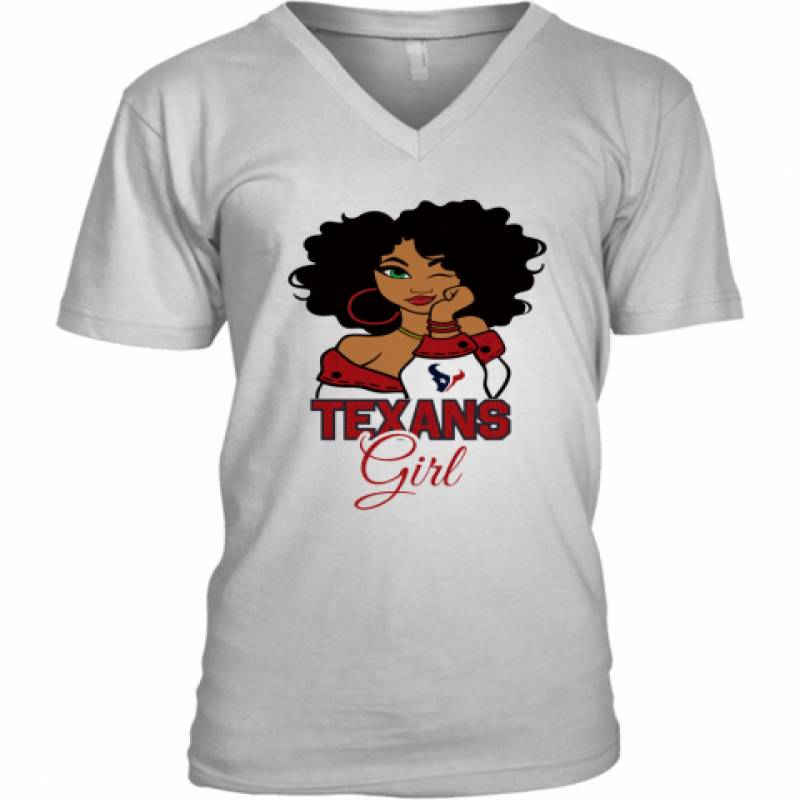 Houston Texans Football Black Girl V-Neck T-Shirt