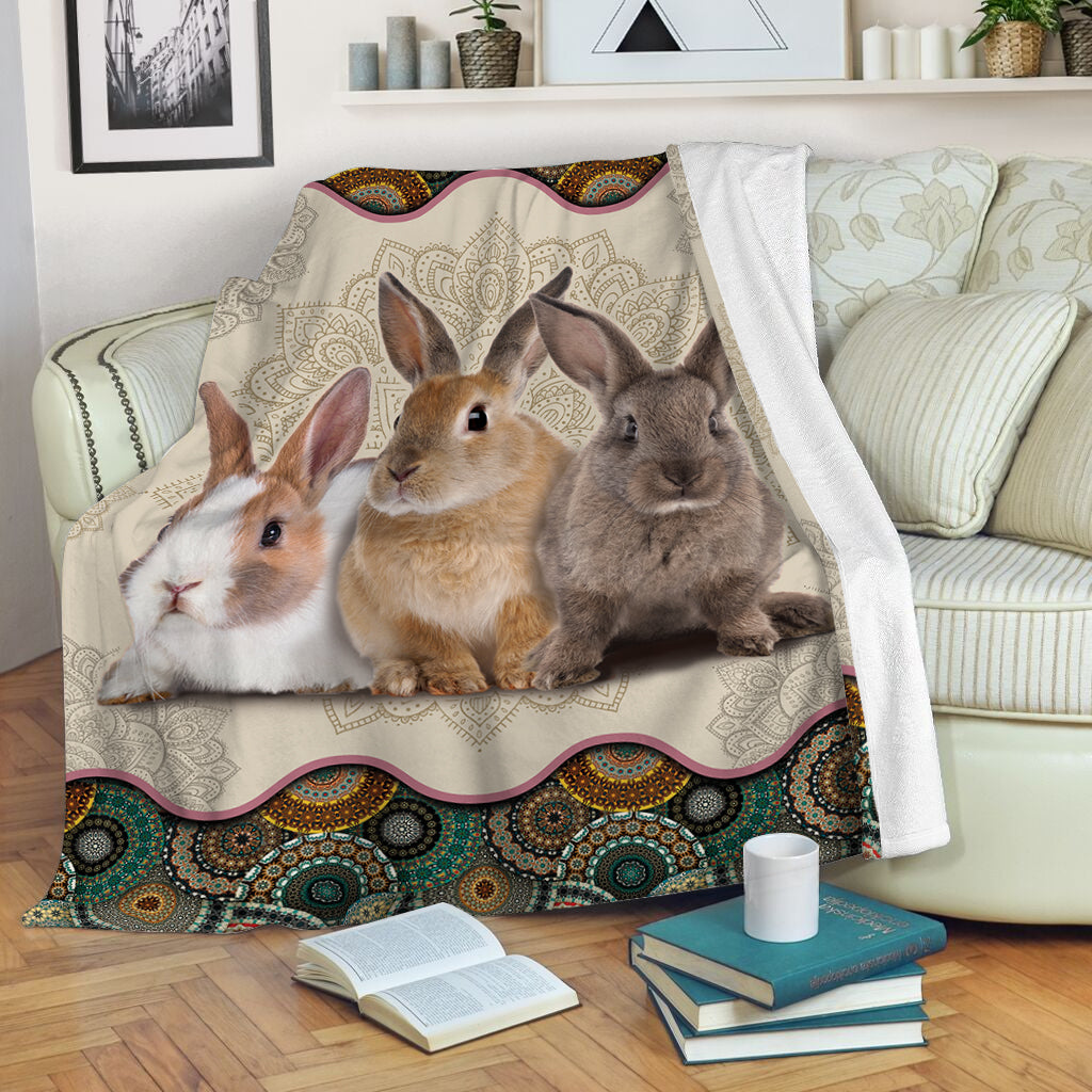 Rabbit Vintage Mandala Fleece Throw Blanket – Throw Blankets For Couch – Best Blanket For All Seasons