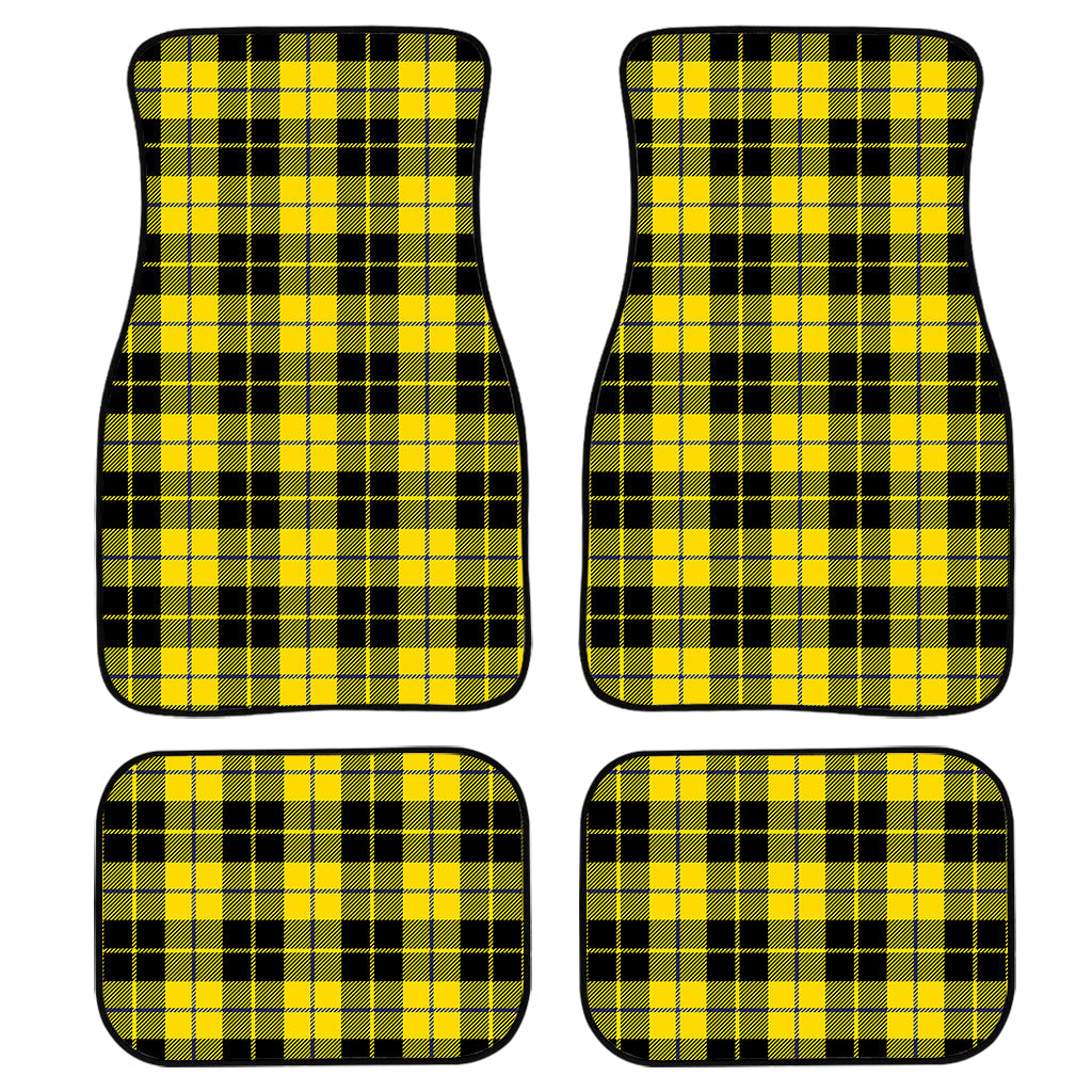 Yellow Black And Blue Tartan Print Front And Back Car Floor Mats, Front Car Mat