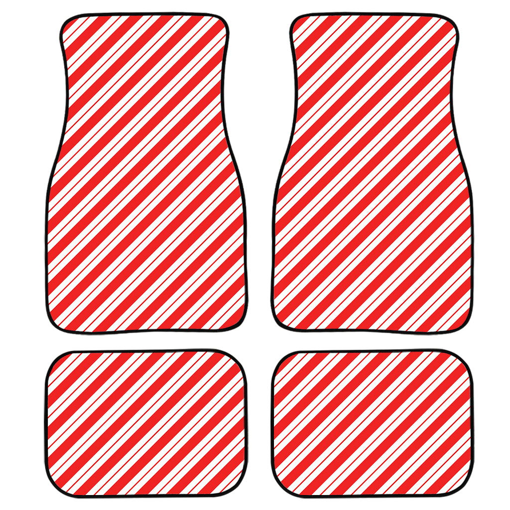 Red And White Candy Cane Stripes Print Front And Back Car Floor Mats