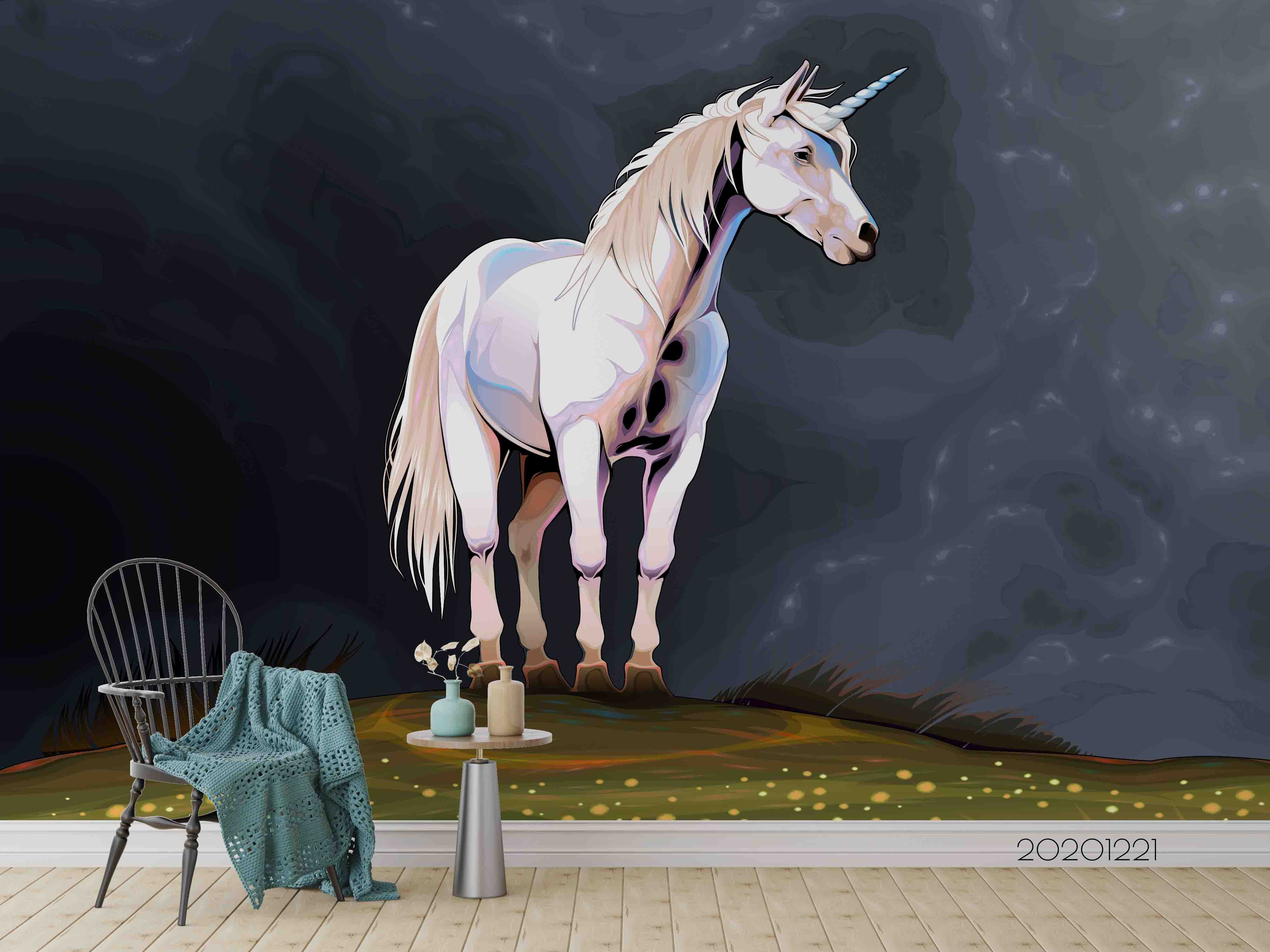 3D Hand Drawn Animal Unicorn Wall Mural Wallpaper Lqh 74