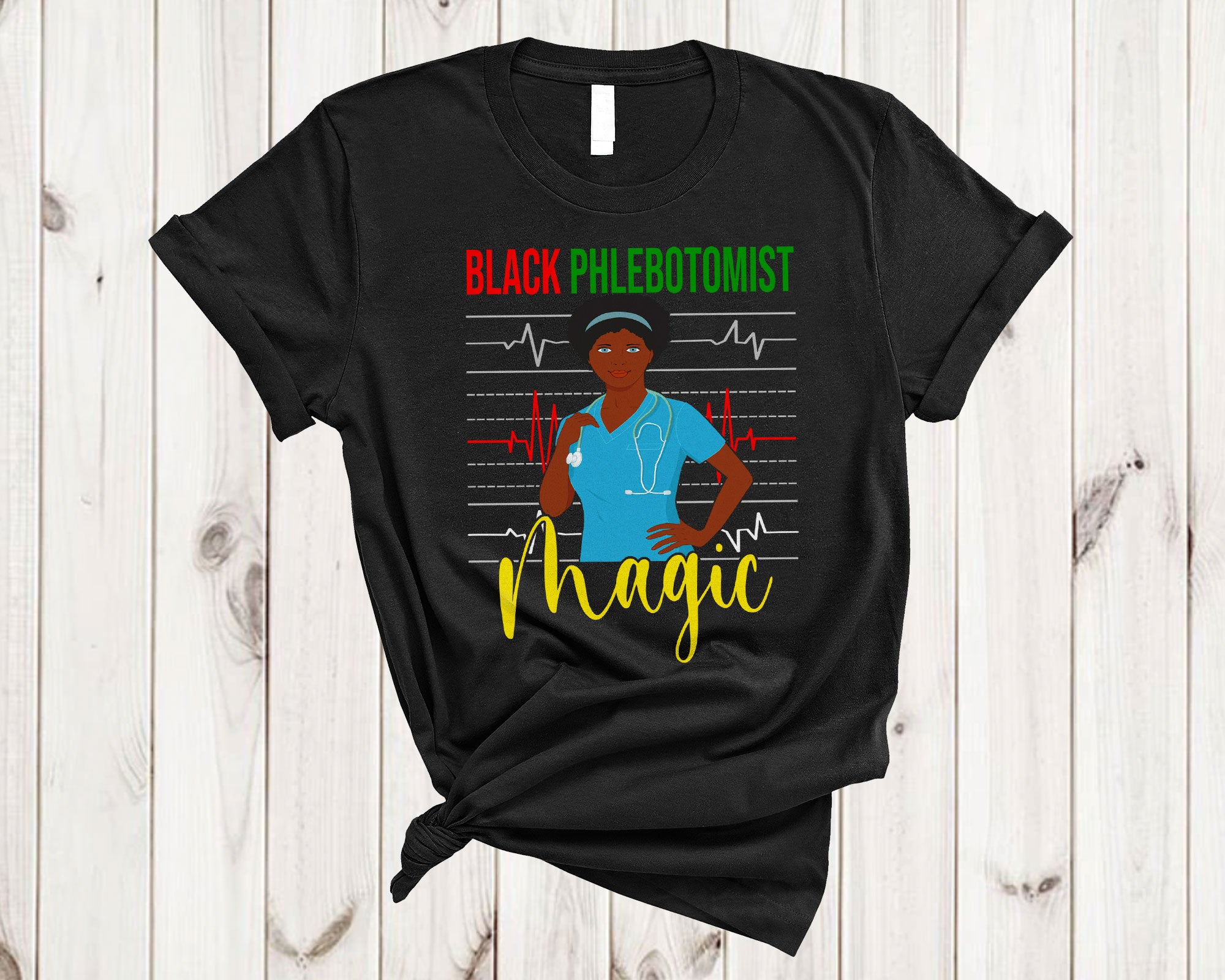 Juneteenth Shirt Black Phlebotomist Magic Cute Black Melanin Nurse Juneteenth Afro African Pride T-Shirt