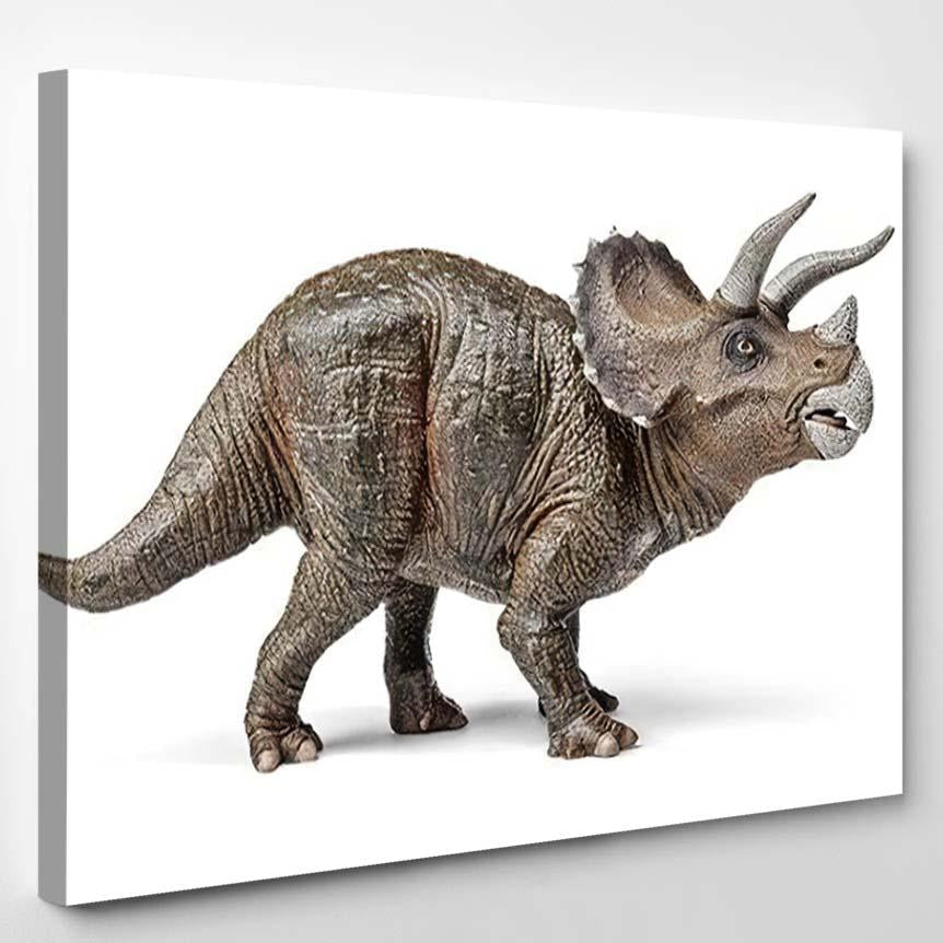 Triceratops Dinosaurs Toy Isolated On White – Dinosaur Animals Canvas Print