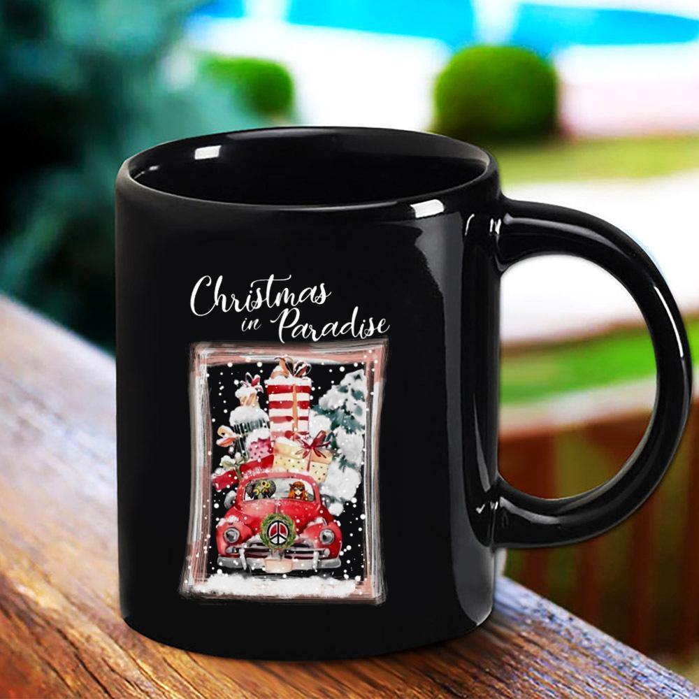 Hippie Girl And Elephant Christmas Paradise Xmas Tree Gift Snow Winter Black Mug