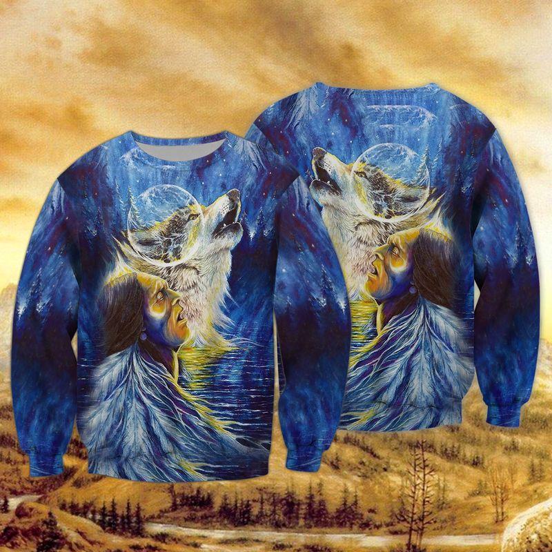 Native Wolf Under The Moon 3D Sweatshirt