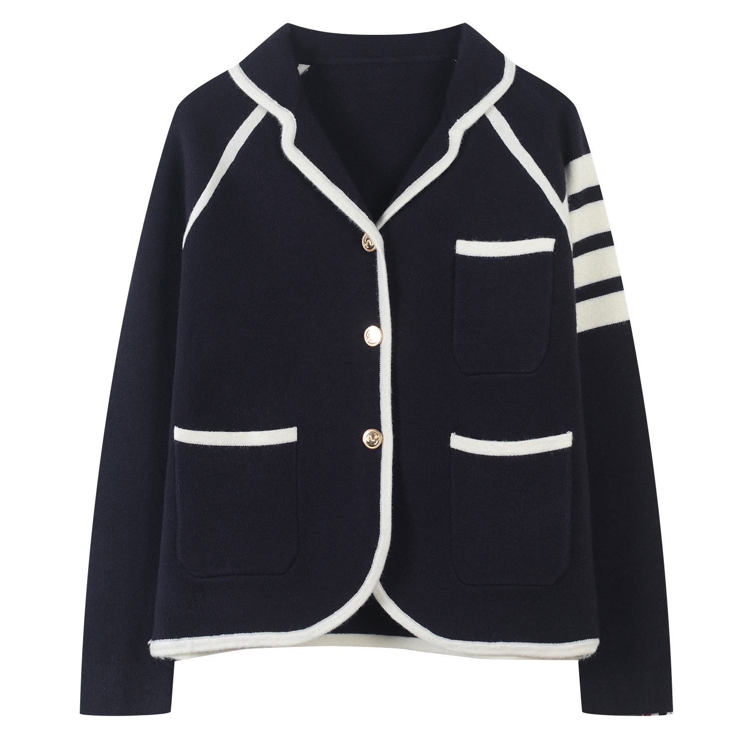 2021FW Women Street Fashion TB Sweaters Female Slim Fit V-Neck Striped Cardigans Clothing Striped Cotton Wool Casual Coat alx