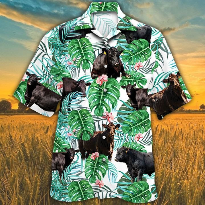 Black Angus Cattle Lovers Tropical Plant Hawaii Cow Hawaii Shirt For Men Women Ha24343