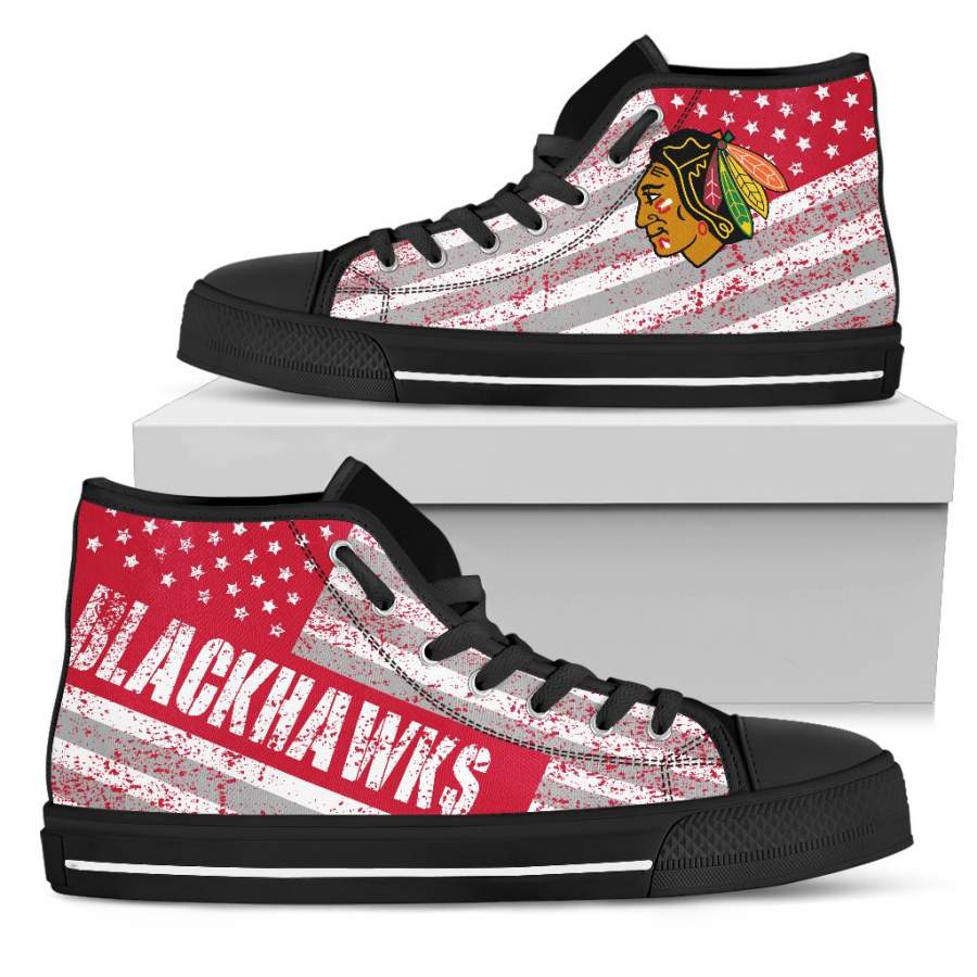 America Flag Italic Vintage Style Chicago Blackhawks High Top Shoes