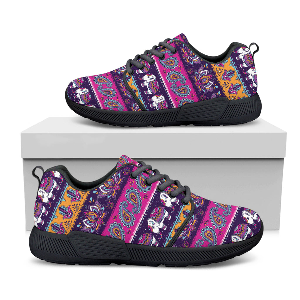 Paisley Elephant Hamsa Pattern Print Black Athletic Shoes