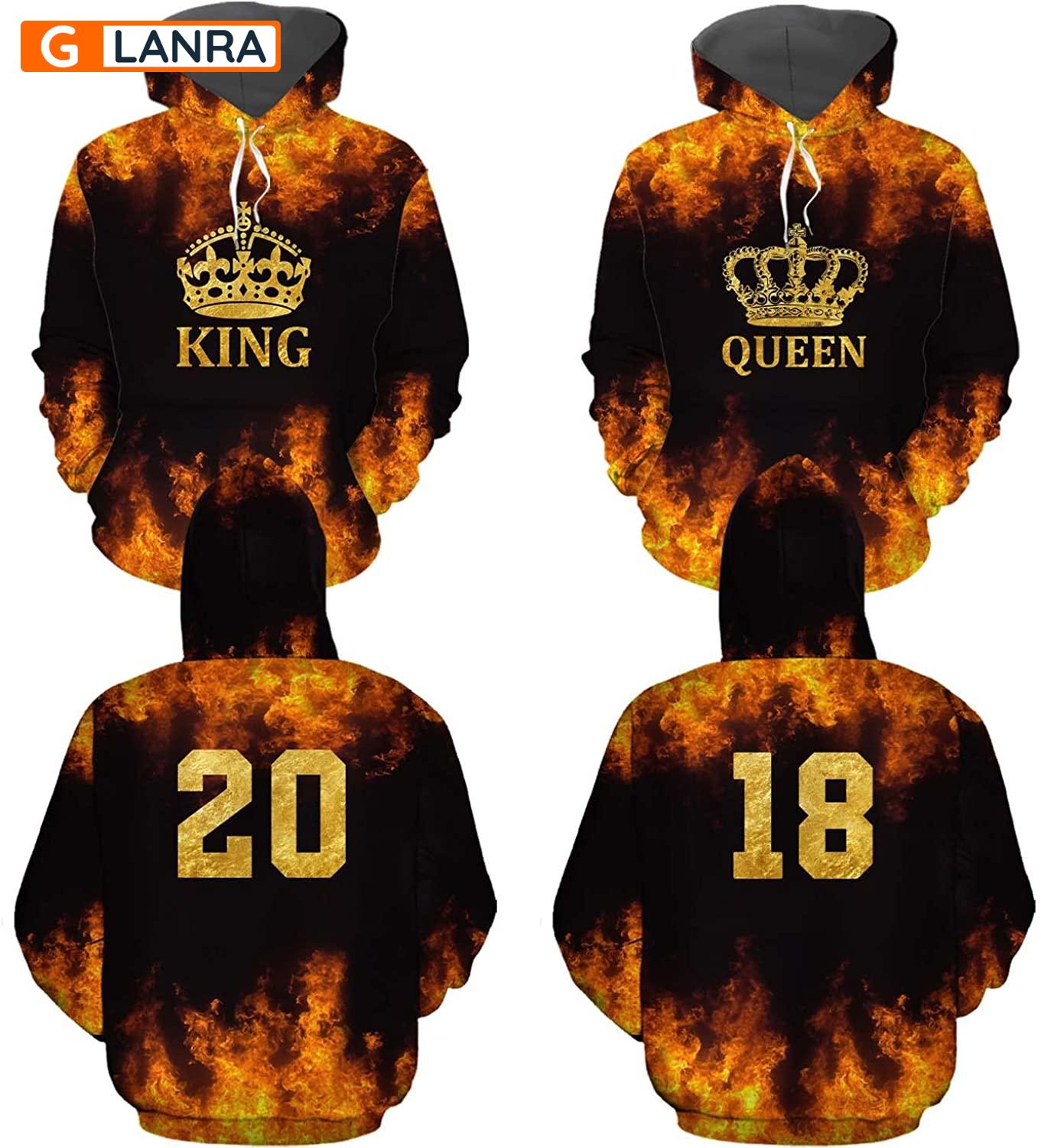 Personalized King Queen Hoodie, Custom Fire Crown Couple Hoodie, Matching Couple Hoodie, Husband Wife Hoodie, Unisex Sweater, Sweatshirt