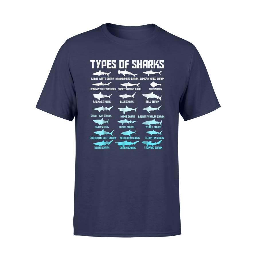 21 Types Of Sharks Oceanic Biology T-Shirt