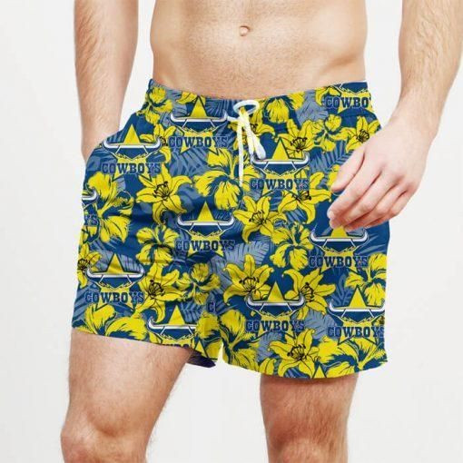 North Queensland Cowboys Blue Yellow Beach Hawaii Shorts Summer Men Ha21740