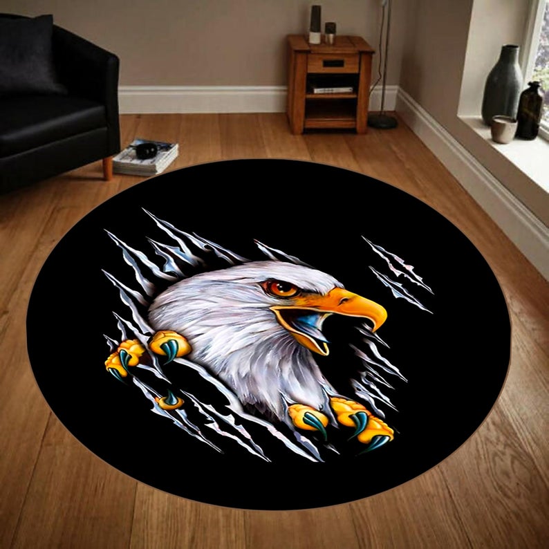 Round Rugs, Round Carpet, Gifts, Decor Rug, Popular Rug, Themed Rug, Home Decor, Eagle Rug, Animal Rug Carpet Decor