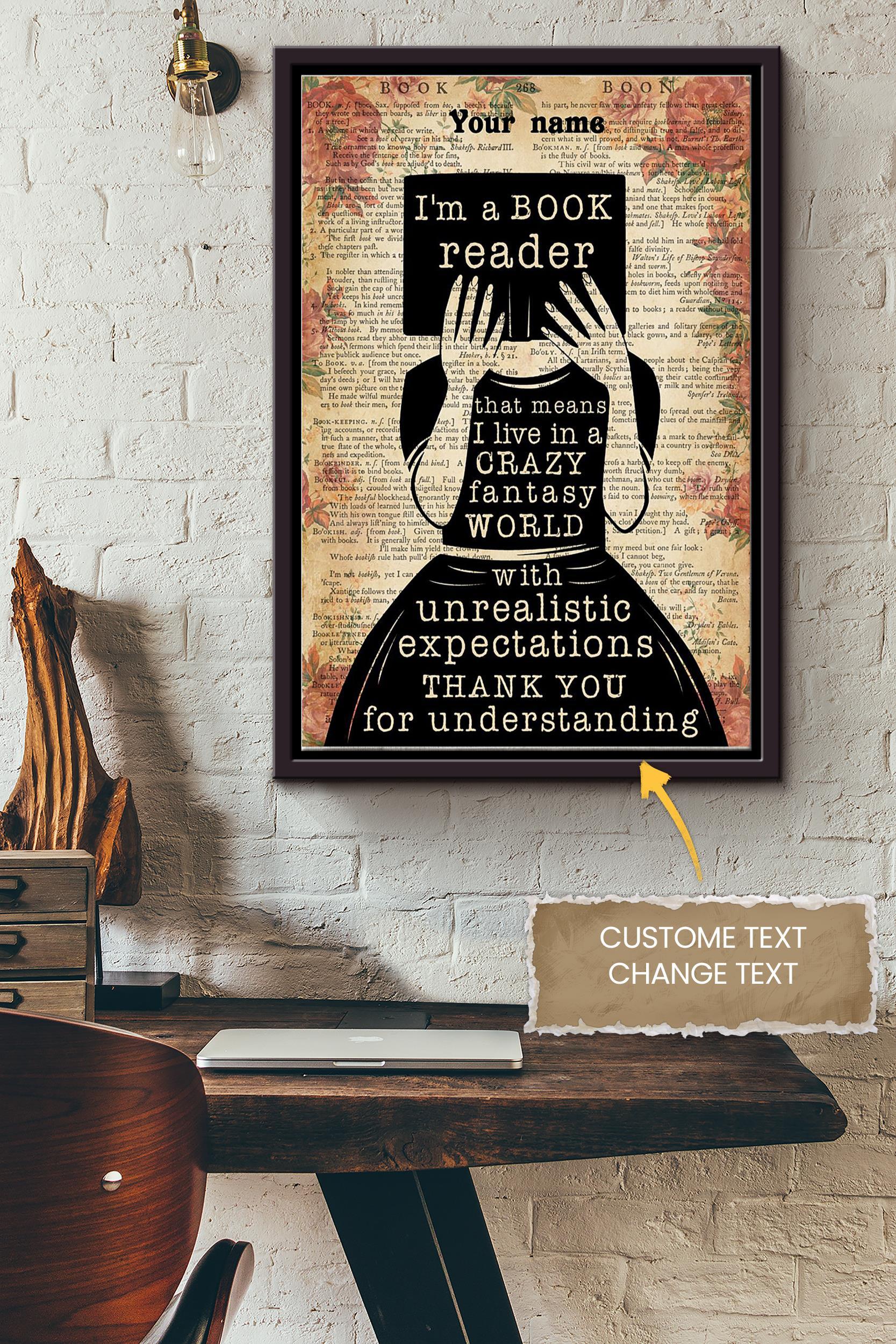 Book Reader Personalized Poster – Home Decor Wall Art – Gift For Book Lover Woman Library Decor Framed Matte Canvas