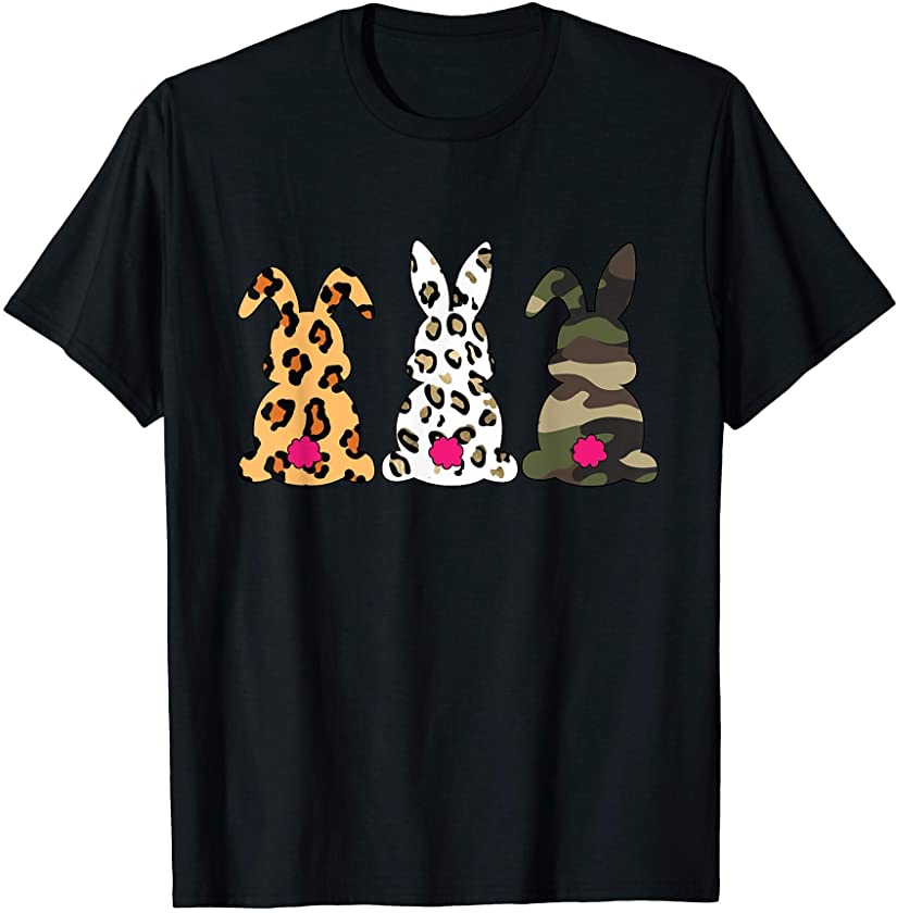 Rabbits Bunnies Leopard Camouflage Happy Easter Day Tees T-Shirt