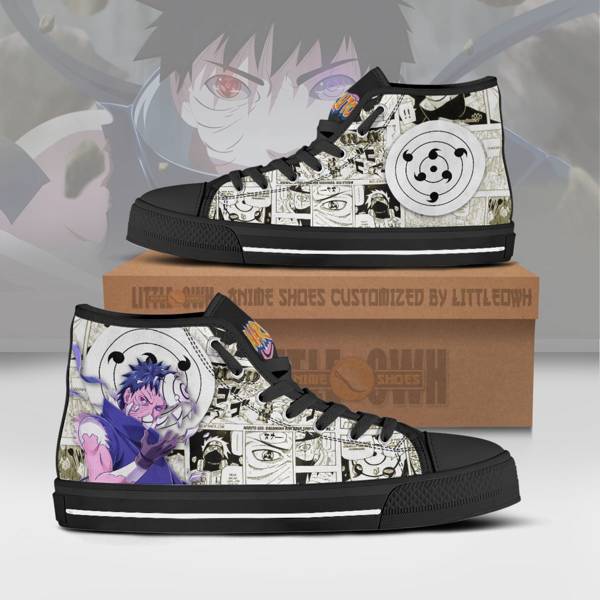 Obito Uchiha High Top Canvas Shoes Custom Naruto Anime Mixed Manga ...