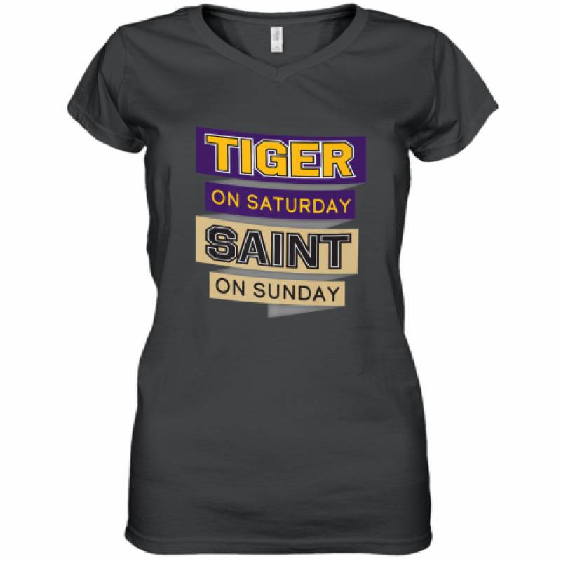 Tiger On Saturday Saint On Sunday Louisiana Football Premium shirt Women’s V-Neck T-Shirt