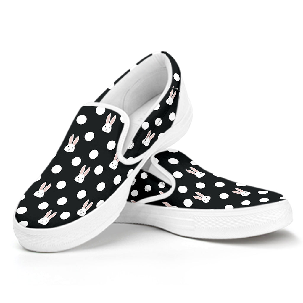 Polka Dot Rabbit Pattern Print White Slip On Shoes