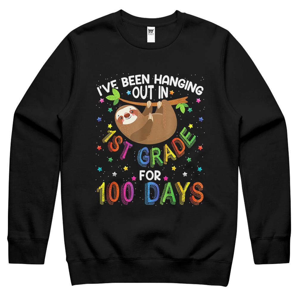 100Th Day Of School Sloth Design – 1St Grade 100 Days School Crewneck Sweatshirt