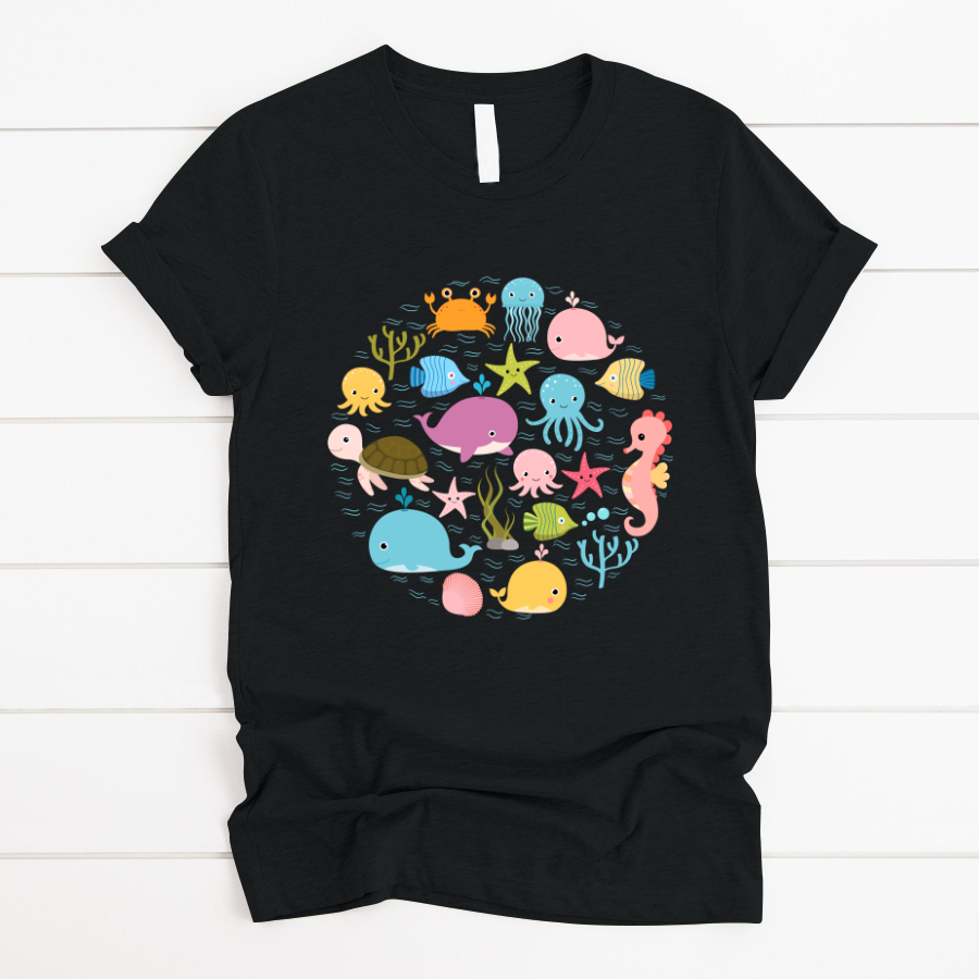 Sea Animal Tshirt Cute Ocean Shirt With Fish For Summer