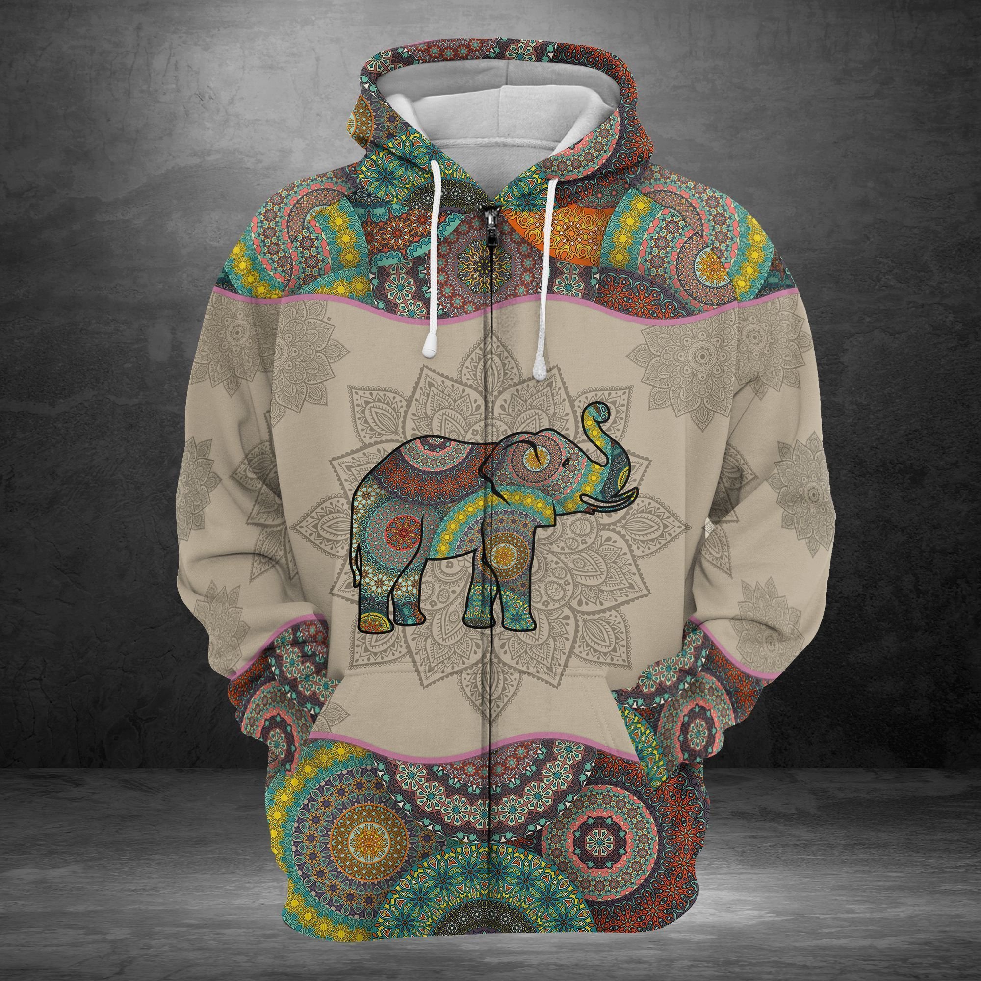 Elephant Unisex 3D Zip Hoodie All Over Print