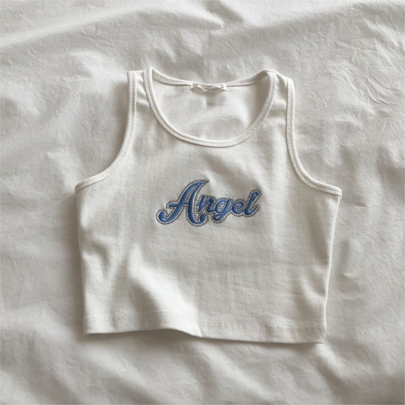 Summer y2k clothing Casual Aesthetic Camisole Female Sleeveless Angel Embroidery Vest Quality Knitted Camis 90’s women Tank Tops alx