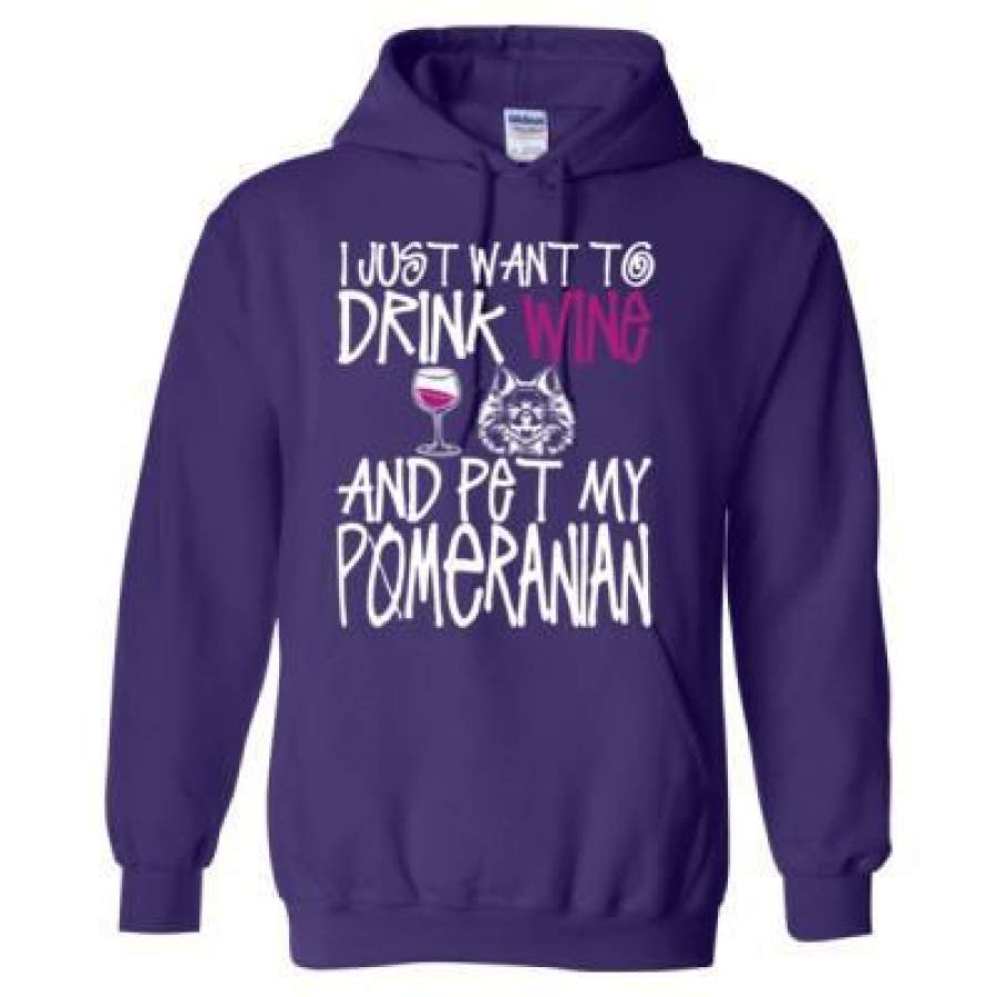 AGR I Just Want To Drink Wine And Pet My Pomeranian Dog – Heavy Blend™ Hooded Sweatshirt