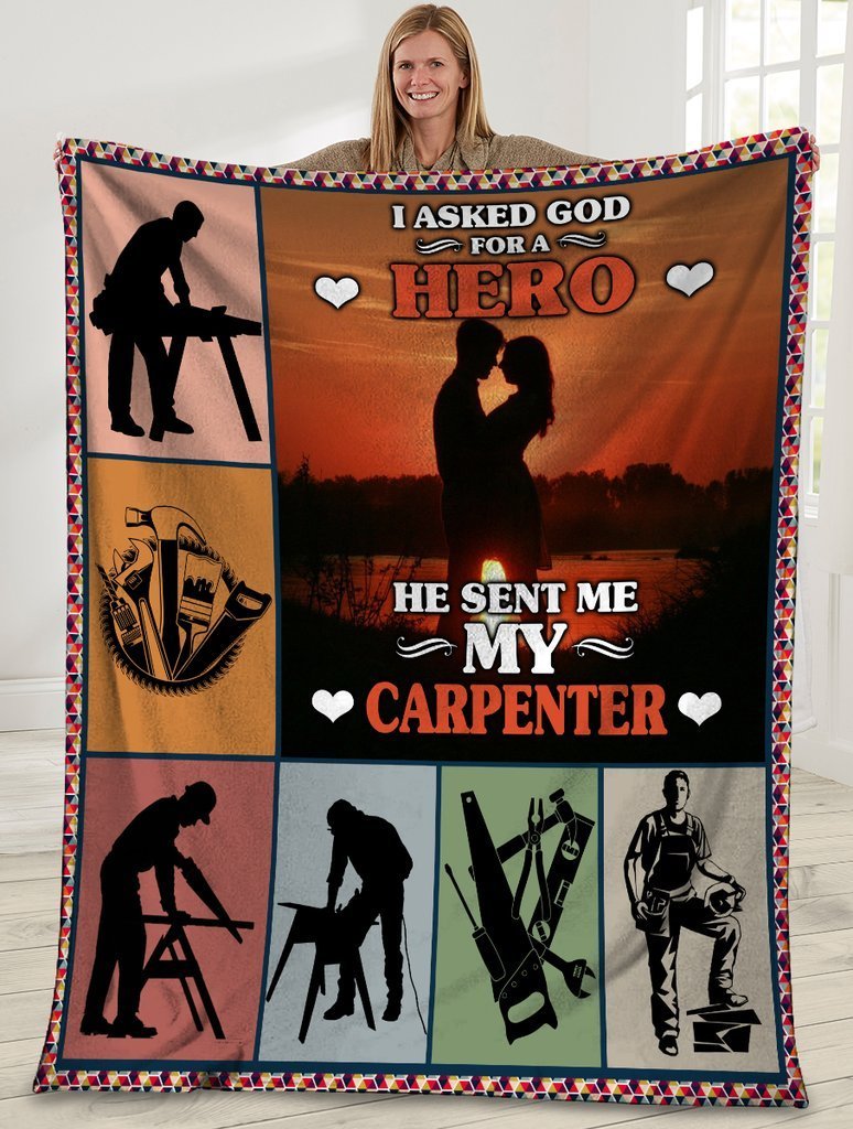 To My Husband He Sent Me My Carpenter Fleece Blanket Gift For Family,Birthday,Couple,Husband Gift Home Decor Bedding Couch Sofa Soft And Comfy