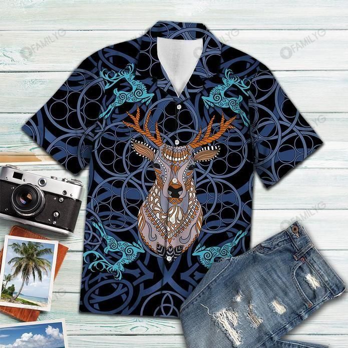 Viking Shirts – Nordic Deer Blue Mandala Vikings Tropical – Viking Hawaiian Shirt Summer Hawaiian For Men, Women, Couple