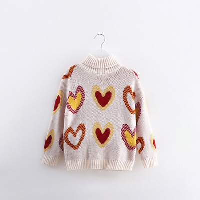 2022 Autumn Winter New 3 4 5 6 8 10 12 Years Kids Children Turndown Neck Knitted Pullover Thicken Heart Sweater For Baby Girls alx